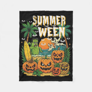 Summerween Beach Pumpkins Ghosts Surf Halloween Vi Fleece Blanket