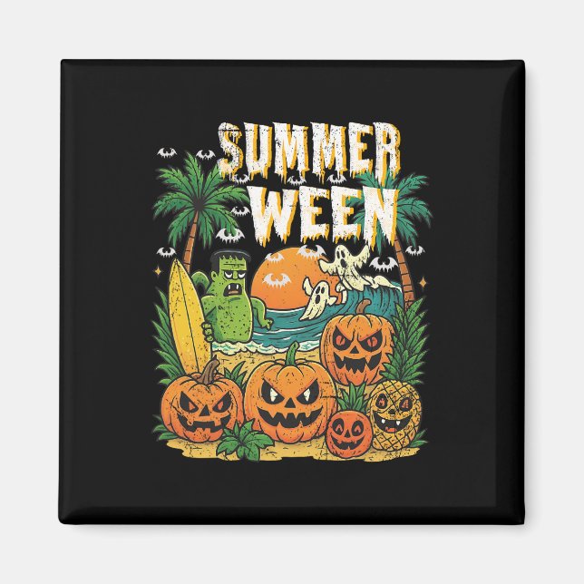 Summerween Beach Pumpkins Ghosts Surf Halloween Vi Magnet (Front)