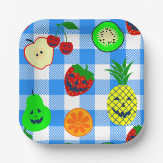 summerween blue halloween jack o'lantern fruit paper plate