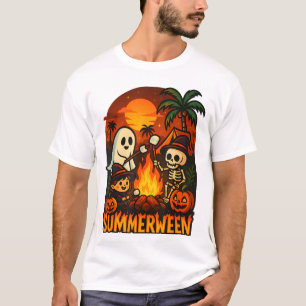 Summerween Campfire Ghost Skeleton Funny Halloween T-Shirt