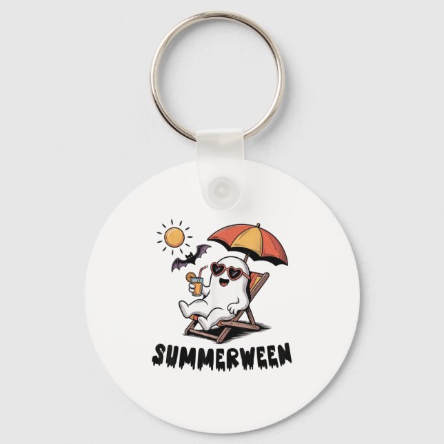Summerween Cute Spooky Ghost With Summer Vibes For Key Ring (Front)