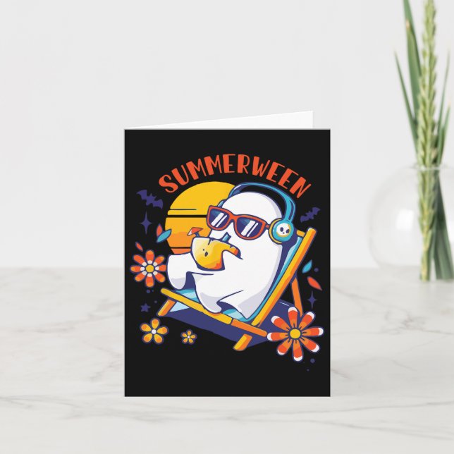 Summerween Cute Spooky Summer Ghost Halloween Love Card (Front)