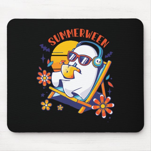 Summerween Cute Spooky Summer Ghost Halloween Love Mouse Pad (Front)