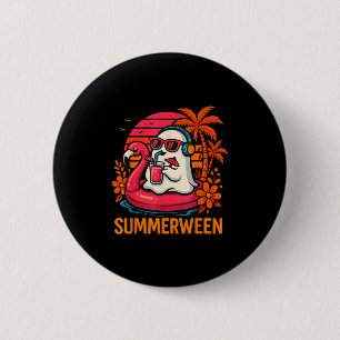 Summerween Funny Ghost Halloween Summer Flamingo B 6 Cm Round Badge