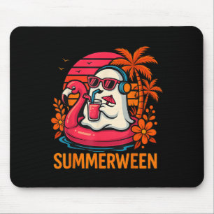 Summerween Funny Ghost Halloween Summer Flamingo B Mouse Pad