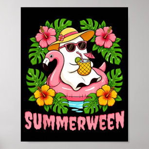 Summerween Funny Ghost Halloween Summer Floral Poster
