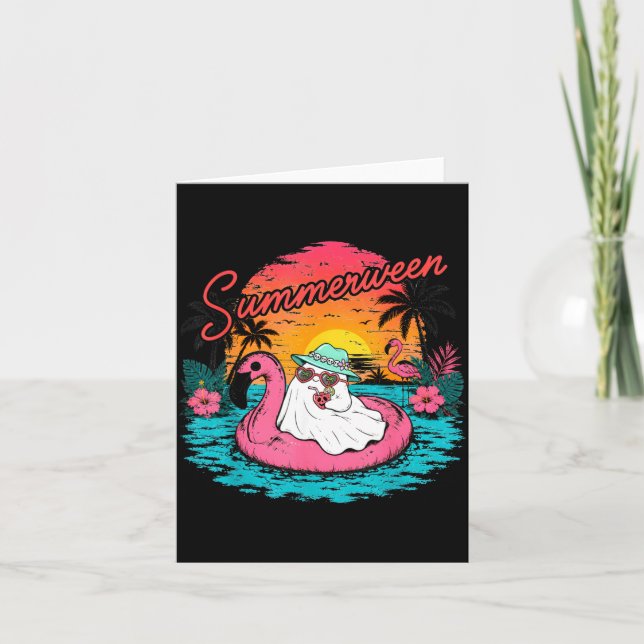 Summerween Funny Ghost Summer Halloween Vacation Card (Front)