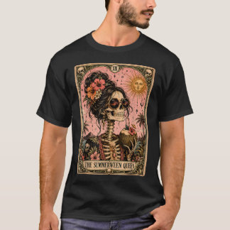 Summerween Funny Girl Women Skeleton Tarot Card T-Shirt