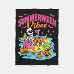 Summerween Funny Skeletons Halloween Floating Pool Fleece Blanket