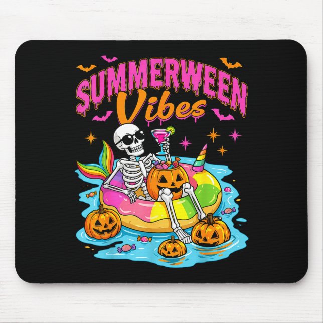 Summerween Funny Skeletons Halloween Floating Pool Mouse Pad (Front)