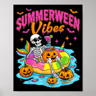 Summerween Funny Skeletons Halloween Floating Pool Poster