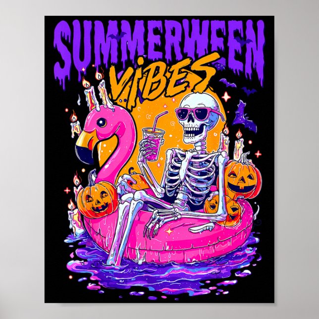 Summerween Funny Skeletons Halloween Floating Pool Poster (Front)