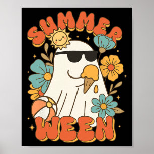 Summerween Ghost Ice Cream Cute Funny Halloween Be Poster