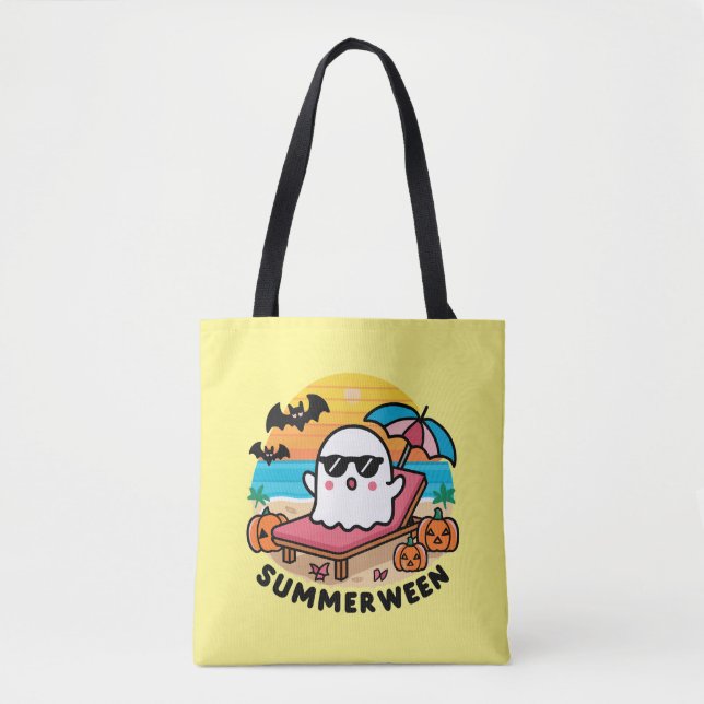 Summerween - ghost on sunbed tote bag (Front)