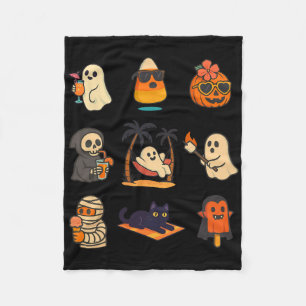 Summerween Ghost Pumpkin Halloween Spooky Summer T Fleece Blanket