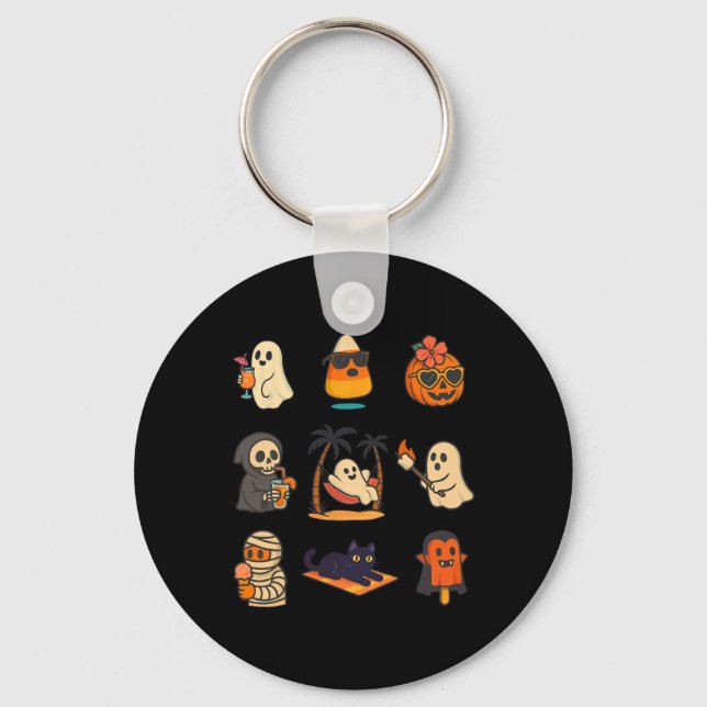 Summerween Ghost Pumpkin Halloween Spooky Summer T Key Ring (Front)