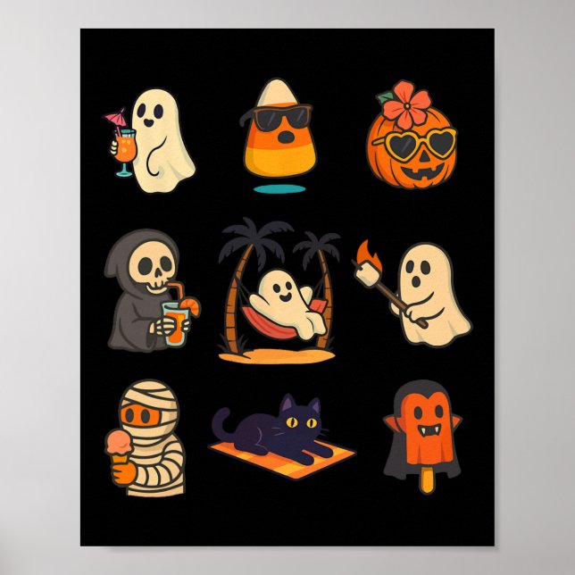 Summerween Ghost Pumpkin Halloween Spooky Summer T Poster (Front)