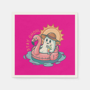 Summerween Ghoul Ghost On a Flamingo Floatie Napkin
