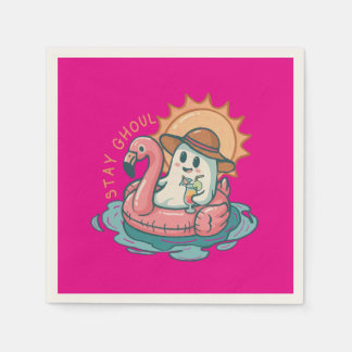 Summerween Ghoul Ghost On a Flamingo Floatie Napkin