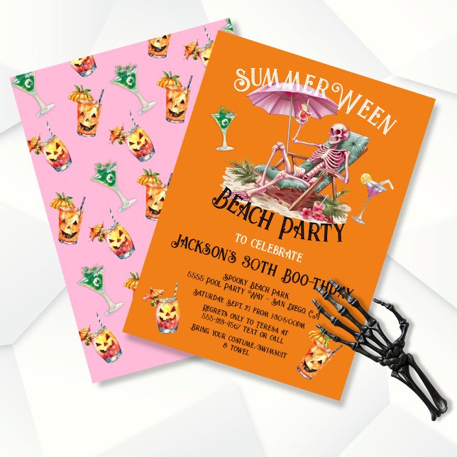 SummerWeen Halloween Beach Skeleton Invitation (Creator Uploaded)