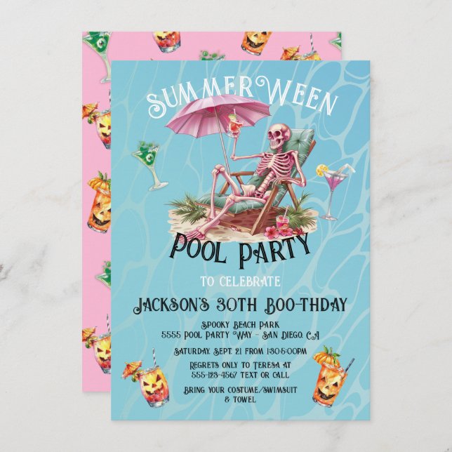 SummerWeen Halloween Beach Skeleton Invitation (Front/Back)
