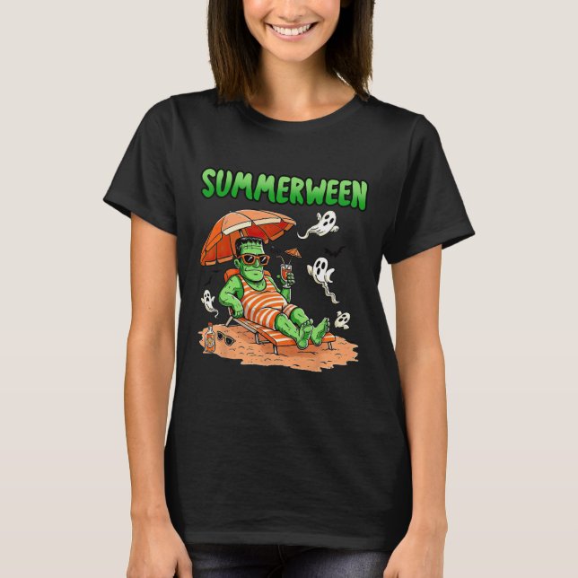 Summerween Halloween Hello Summer Frankenstein Boo T-Shirt (Front)