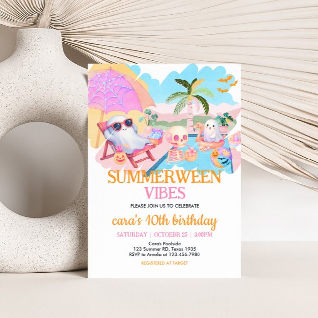 Summerween Halloween Pool Birthday Invitation (Summerween Halloween Pool Birthday Invitation)