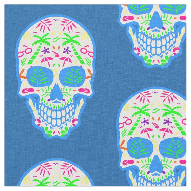 summerween halloween summer sugar skull tropical fabric (Close Up)