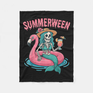 Summerween Mermaid Skeleton Beach Flamingo Hallowe Fleece Blanket