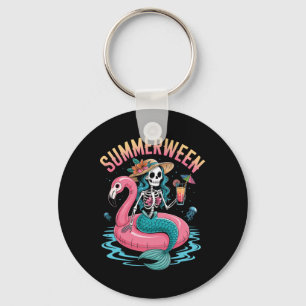 Summerween Mermaid Skeleton Beach Flamingo Hallowe Key Ring