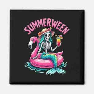 Summerween Mermaid Skeleton Beach Flamingo Hallowe Magnet