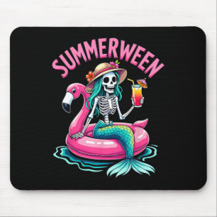 Summerween Mermaid Skeleton Beach Flamingo Hallowe Mouse Pad