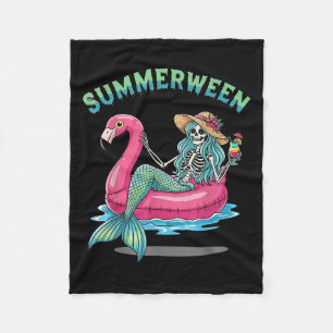 Summerween Mermaid Skeleton Flamingo Float Hallowe Fleece Blanket