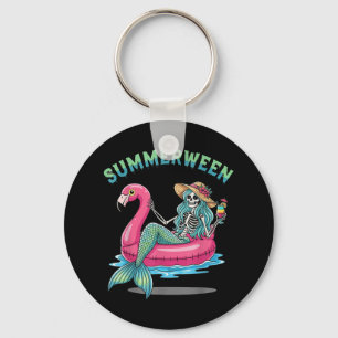 Summerween Mermaid Skeleton Flamingo Float Hallowe Key Ring