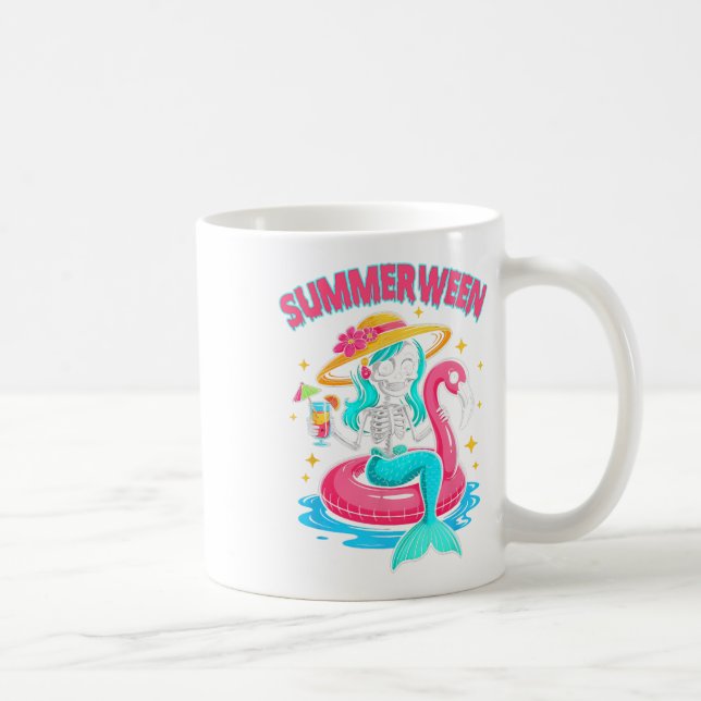 Summerween Mermaid Skeleton Halloween Flamingo Sum Coffee Mug (Right)