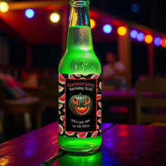 Summerween Party Watermelon Jack o Lantern Spooky Beer Bottle Label