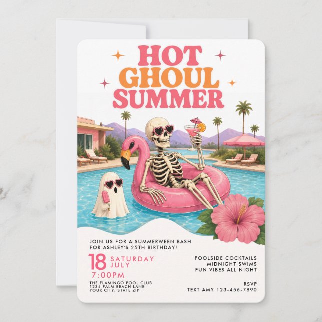 Summerween Retro Pool Party Summer Birthday  Invitation (Front)