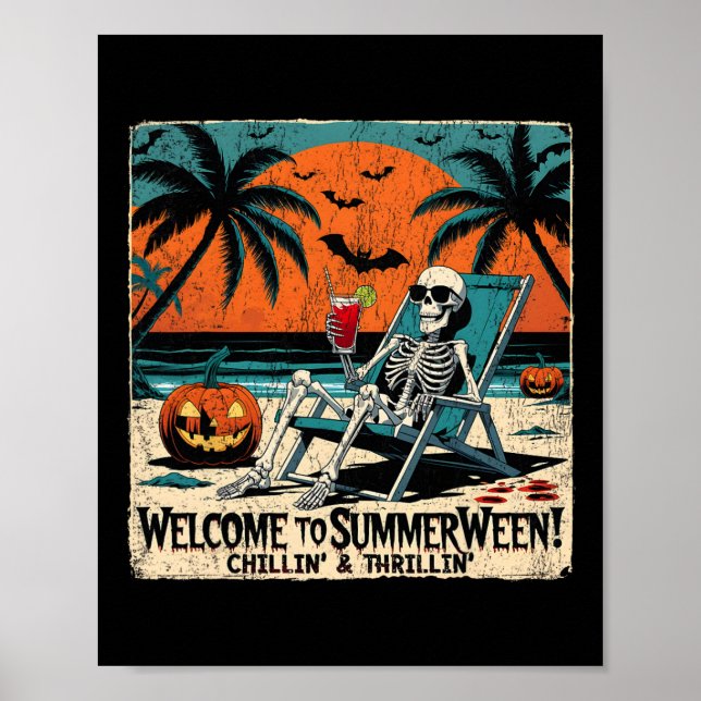 Summerween Skeleton Beach Halloween Tropical Art 1 Poster (Front)