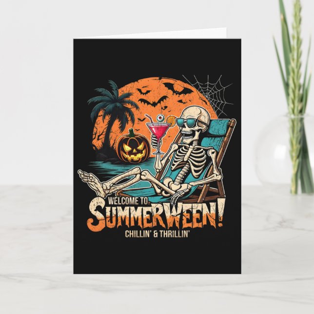 Summerween Skeleton Beach Halloween Tropical Art  Card (Front)