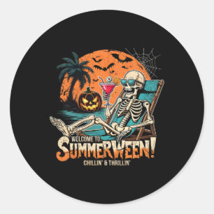 Summerween Skeleton Beach Halloween Tropical Art  Classic Round Sticker