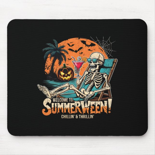 Summerween Skeleton Beach Halloween Tropical Art  Mouse Pad (Front)