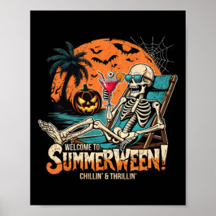 Summerween Skeleton Beach Halloween Tropical Art  Poster