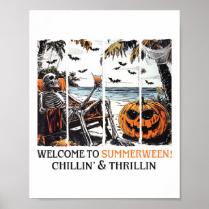 Summerween Skeleton Beach Party Halloween Summer V Poster