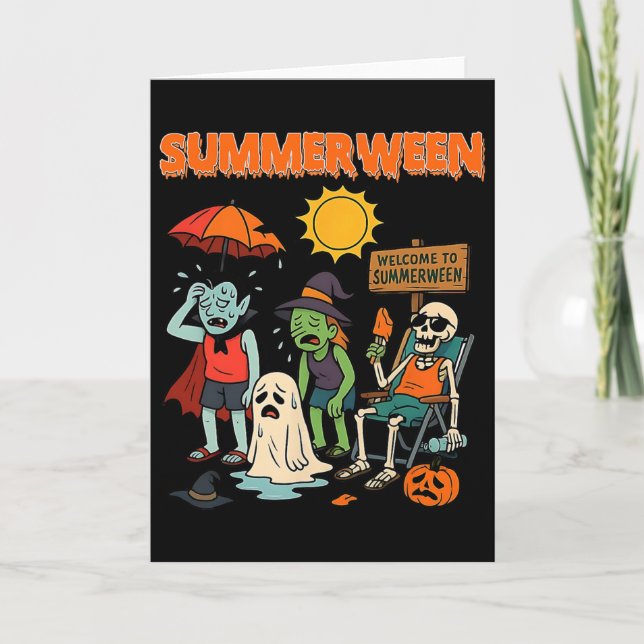 Summerween Skeleton Beach Party Halloween Vibes 1  Card (Front)