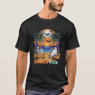 Summerween Skeleton Beach Party Halloween Vibes T-Shirt