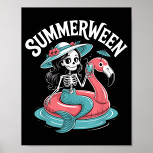 Summerween Skeleton Flamingo Halloween Vibes Poster
