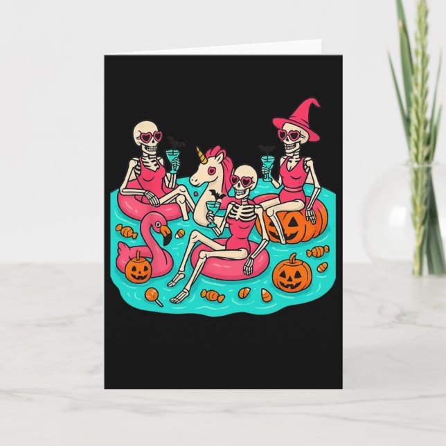 Summerween Skeleton Flamingo Just Waiting For Hall Card (Front)