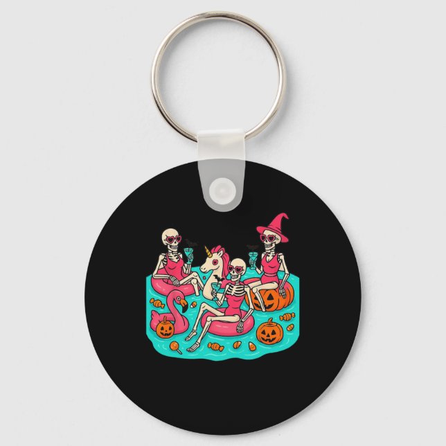 Summerween Skeleton Flamingo Just Waiting For Hall Key Ring (Front)