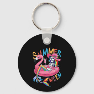 Summerween Skeleton Flamingo Summer Halloween Wome Key Ring
