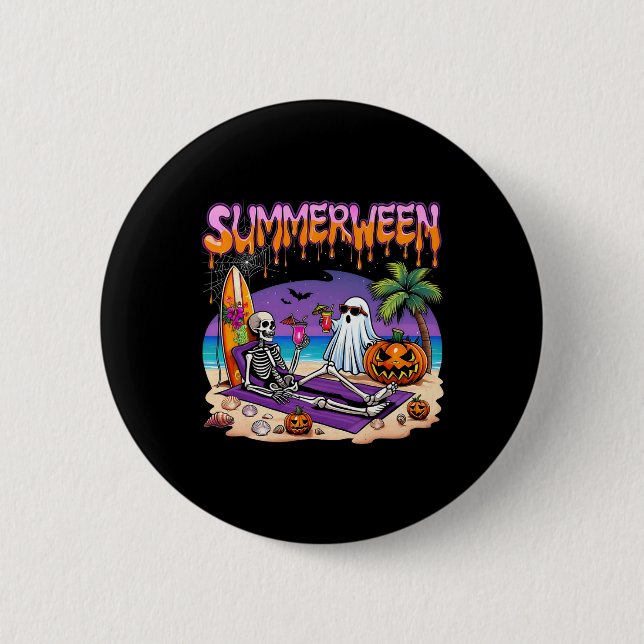 Summerween Skeleton Ghost Beach Funny Spooky Hallo 6 Cm Round Badge (Front)